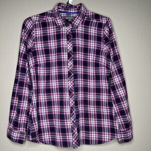 Eddie Bauer Pink Plaid Flannel Long Sleeve Button-up Shirt Top Sz S